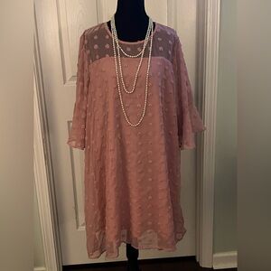 Boohoo Dusty Rose Textured Chiffon Knee Length Shift Dress 18 XXL